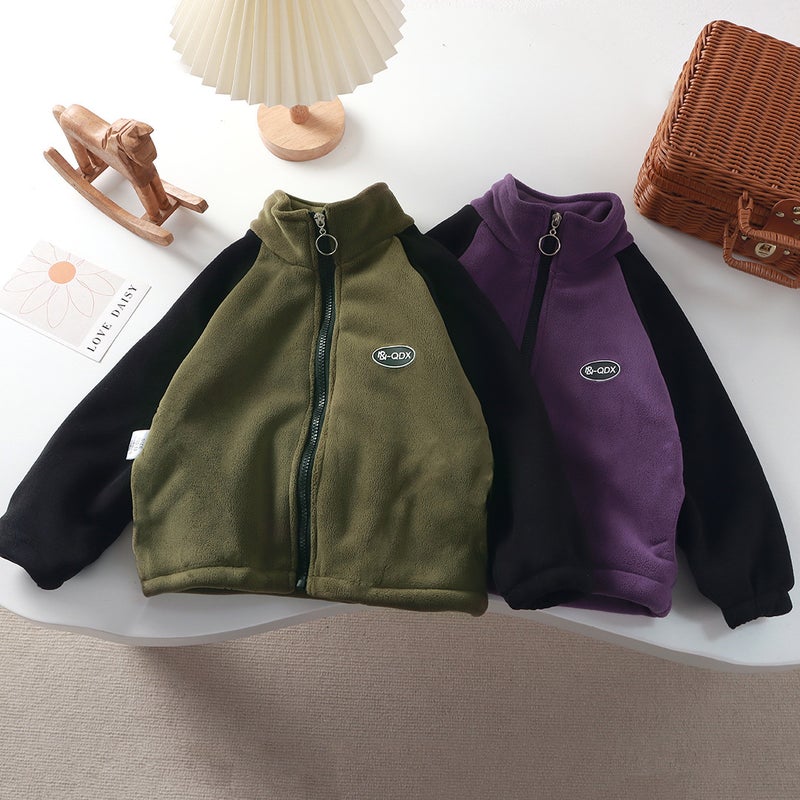 Children'S Fleece Jacket Style Medium And Large Kidsren'S Fashionable And Versatile Thickeneded Austrian Velvet Outerwear For Boys And Girls - Image 3